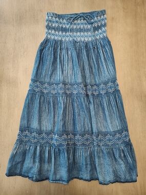 Lapis Blue Strapless Smocked Tiered Maxi Dress